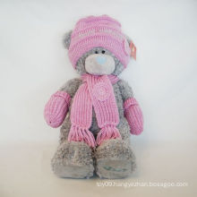 Plush Wool Hat Pink Bear